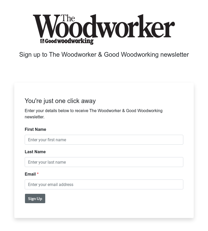 The Woodworker - Landing Page Newsletter Sign Up